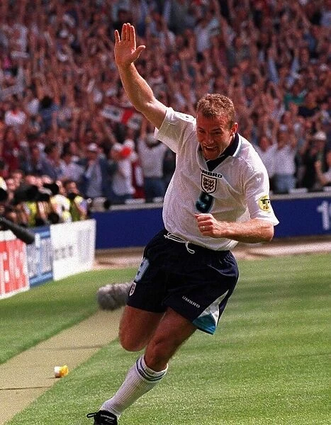Alan Shearer scores the opening goal during the England v Scotland game of the European