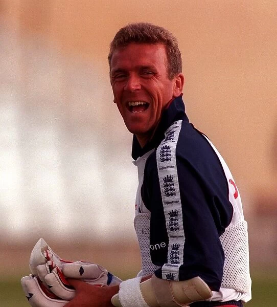 Alec Stewart England cricket captain has a laugh July 1998 during net practice for