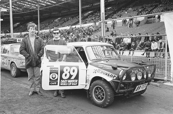 Allan Keefe and J Conroy beside their Austin Mini Coopers at the start of the Daily