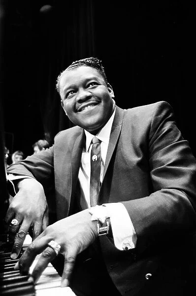 American rock and roll star Fats Domino at the piano on the stage of the Saville Theatre