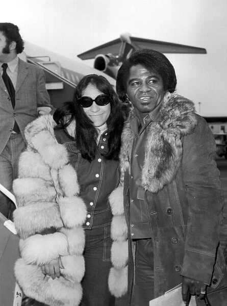 American soul singer James Brown arrives at london Airport March 1973
