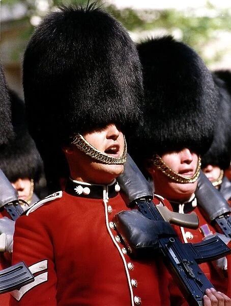 Army Regiments Grenadier Guardsmen return back to barracks after receiving new colours