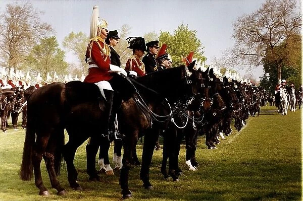 Army Regiments Household Cavalry mounted for their annual inspection in Hyde Park London