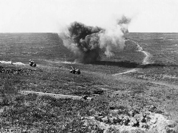 Artillery shell explodes as the British Army advances South of Arras 20th August 1918