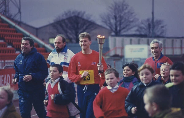 Athlete Steve Cram Steve Cram carrying a torch for Children in Need