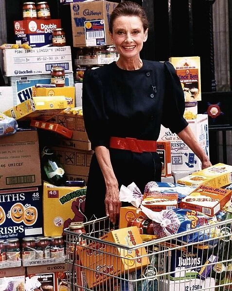 Audrey Hepburn actress launching the Supermarket Campaign for Unicef July 1989