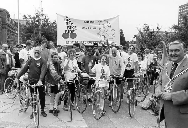 The Big Red Bike Ride, 27th June 1988. The ride, a 16 day sponsored event around England