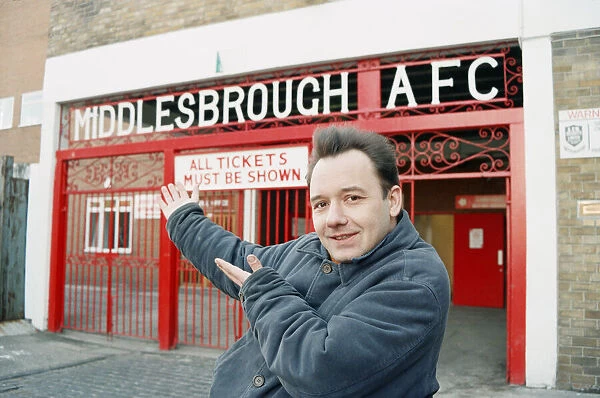 Bob Mortimer at Ayresome Park, Middlesbrough F. Cs football ground. Circa 1994