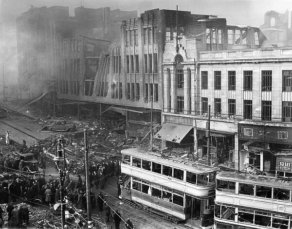 Bomb damage after an air raid in Sheffield. December 1940