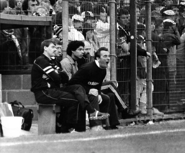 Brian Clough in full voice on the bench with Des Walker during the Newcastle United v