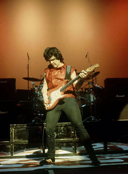 British blues guitarist and singer Gary Moore performing in concert at the Hammersmith