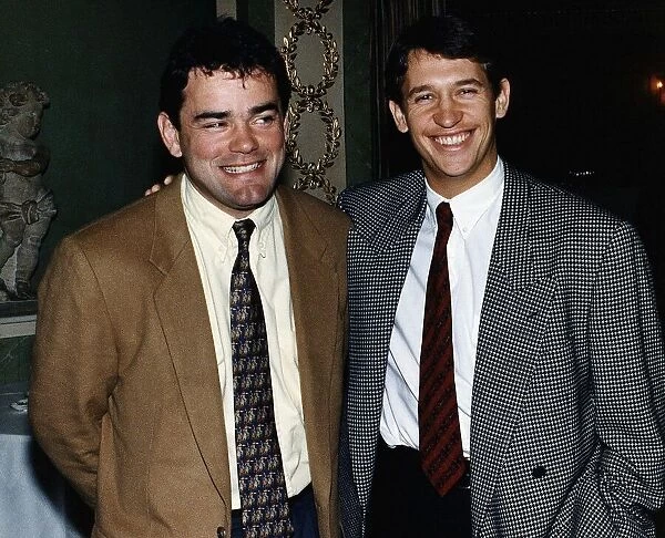 Will Carling rugby player and captain of England stands with Gary Lineker footballer at