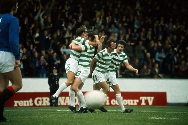 Celtic players celebrating Harry Hood goal August 1973
