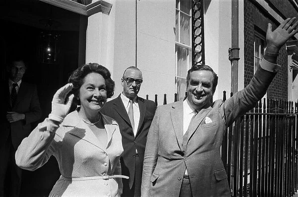Chancellor of the Exchequer Denis Healey leaving Number 11 Downing Street with his wife