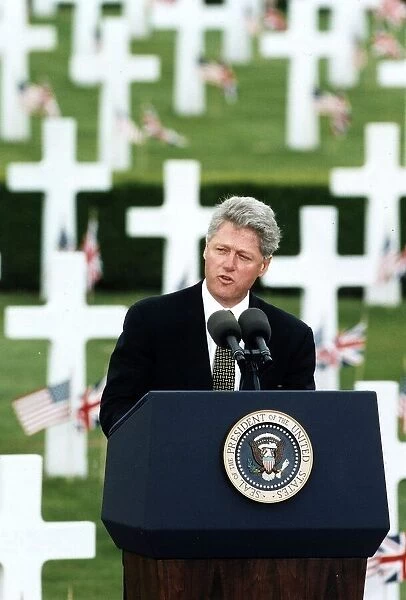 Bill Clinton president of the United States making a speech in a US military graveyard