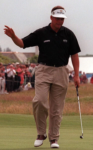 Darren Clarke at the Open Golf Championship Troon July 1997 Celebrating his birdie