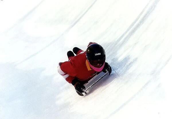 David Gower is tobogganing down a iced circuit, January 1990