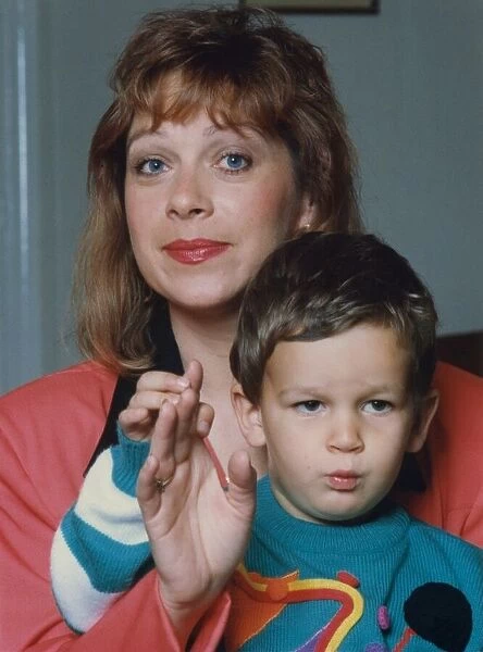 Denise Welch pictured at home with her son Matthew 1 August 1993 circa