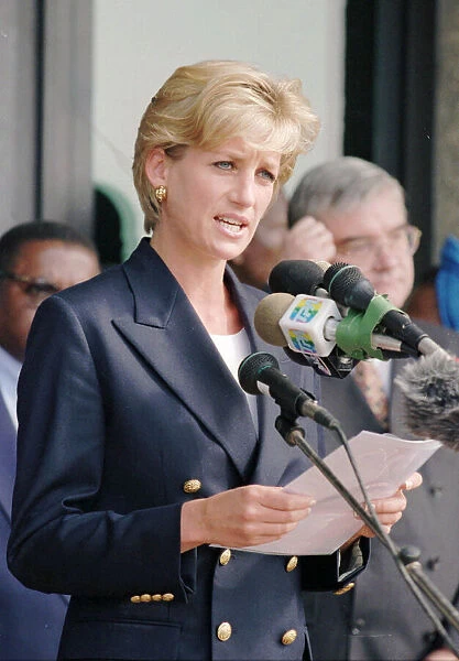 Diana, Princess of Wales upon her arrival at the Luanda Airport