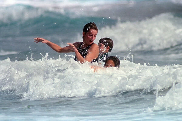 Diana, Princess of Wales on holiday in Nevis with her sons. January 1993