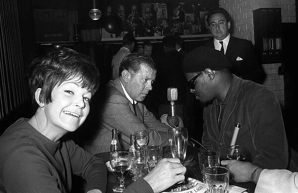 Dick Haymes singer Sept 1963 talking to Roland Kirk with jazz singer Annie Ross at Ronnie