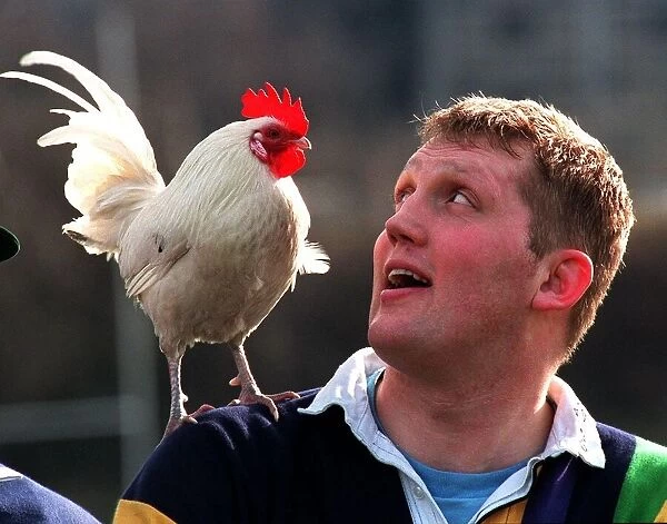 DODDIE WEIR Scottish rugby player with cockerel on shoulder February 1998