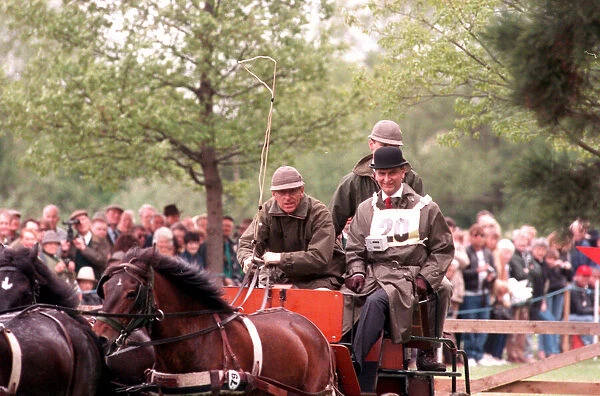 The Duke of Edinburgh. Prince Philip carriage racing at the Windsor Horse show. June 1989
