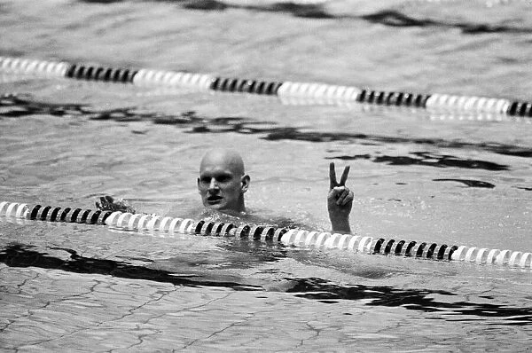 Duncan Goodhew swimmer after winning gold medal in Men