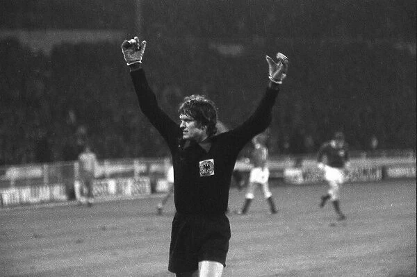 England v West Germany Football April 1972 German Goalkeeper celebrates after
