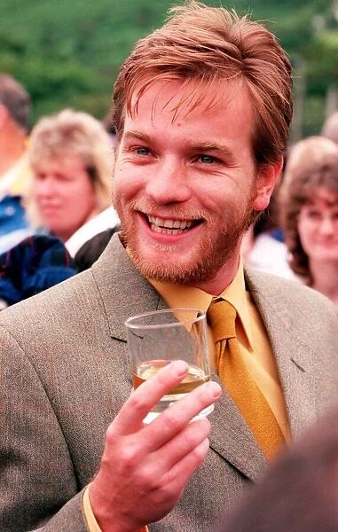 Ewan McGregor actor 26th July 1998 drinking glass of whisky at Isle of Arran whisky