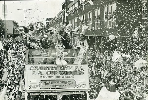FA Cup heroes, Coventry City players, take a city tour aboard a open-top bus