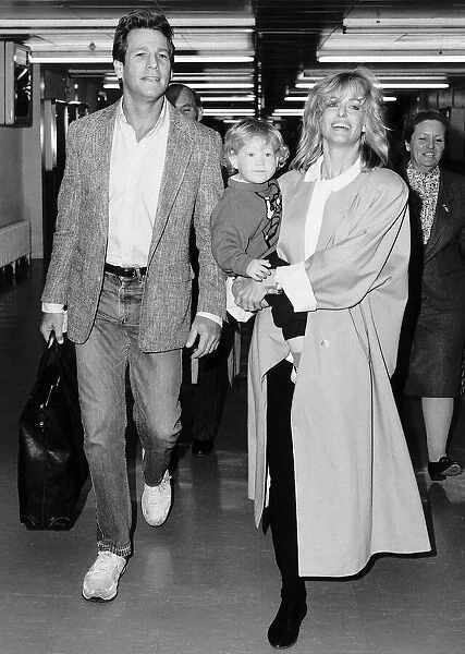 Farrah Fawcett Actress with her family fying out of Heathrow April 1987