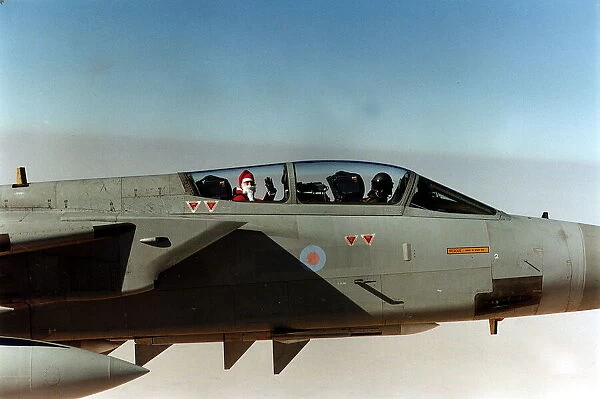 Father Christmas arriving by a Tornado F3 fighter in the Gulf December 1990