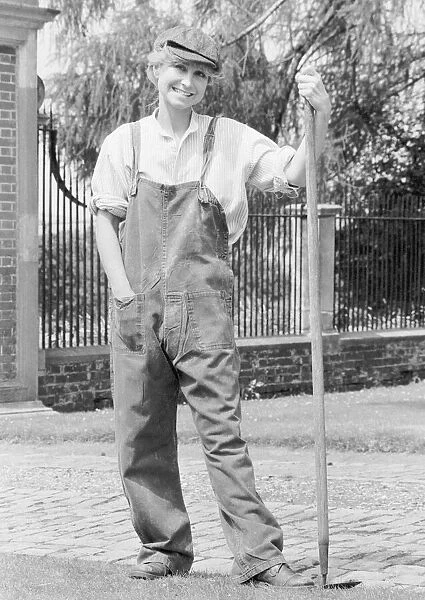 Felicity Kendal dressed as a gardener July 1982 whilst filming a new series of
