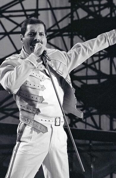 Freddie Mercury from Queen in concert at St James Park in Newcastle. July 1986