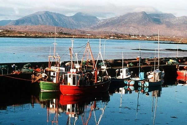 Galway, Eire, Ireland. Fishing boats in a bay