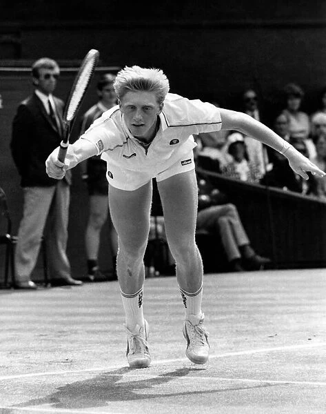 Glory : Boris Becker dives to make another spectacular winner on his way to victory