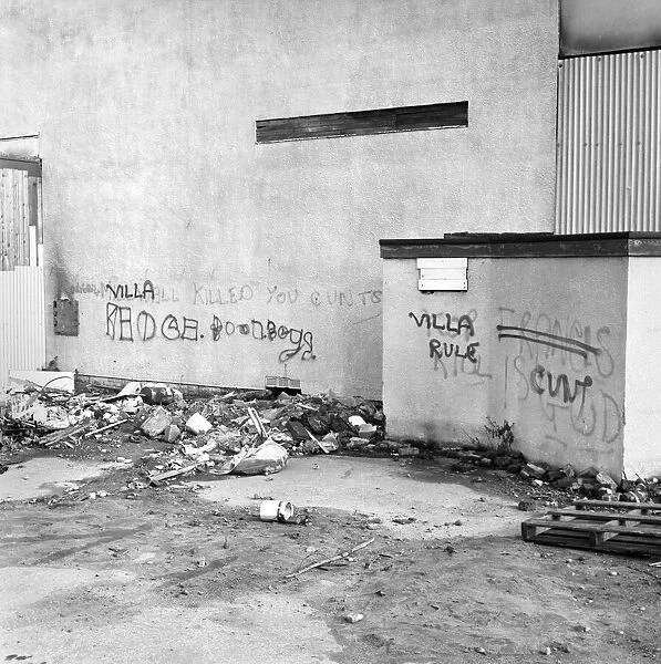 Graffiti covered wall after a football match February 1975 75-01052-010