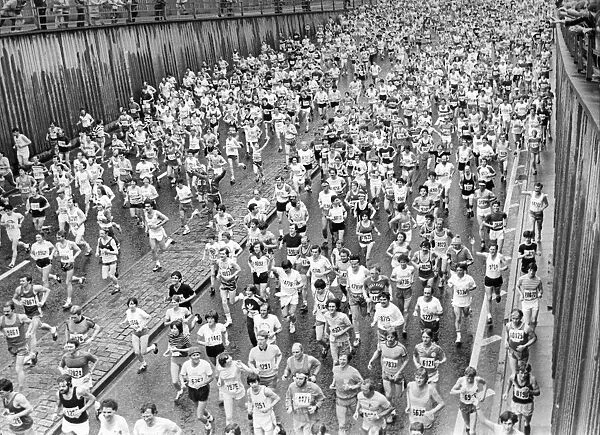 The Great North Run 27 June 1982 - The runners stream along the Central Motorway in