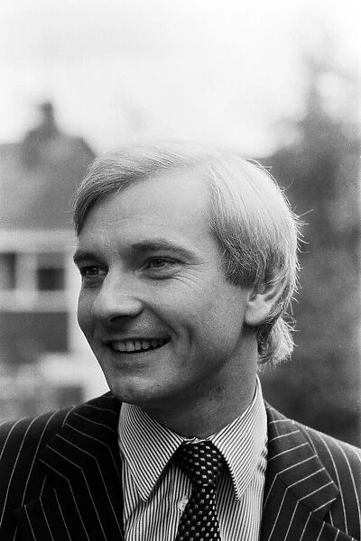Harvey Proctor, 34 year old MP for Basildon, Essex, talking to reporters outside his home