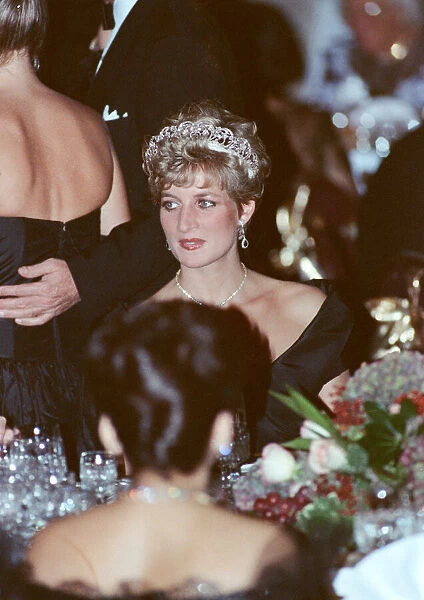 HRH The Princess of Wales, Princess Diana, attends a gala dinner at the Royal York