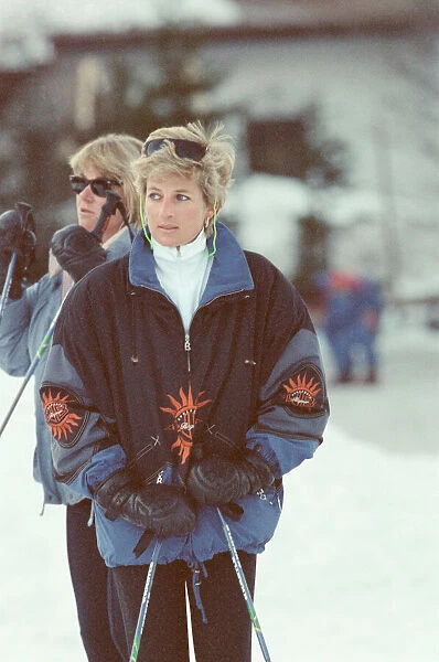 HRH The Princess of Wales, Princess Diana, on he ski holiday to Lech, Austria