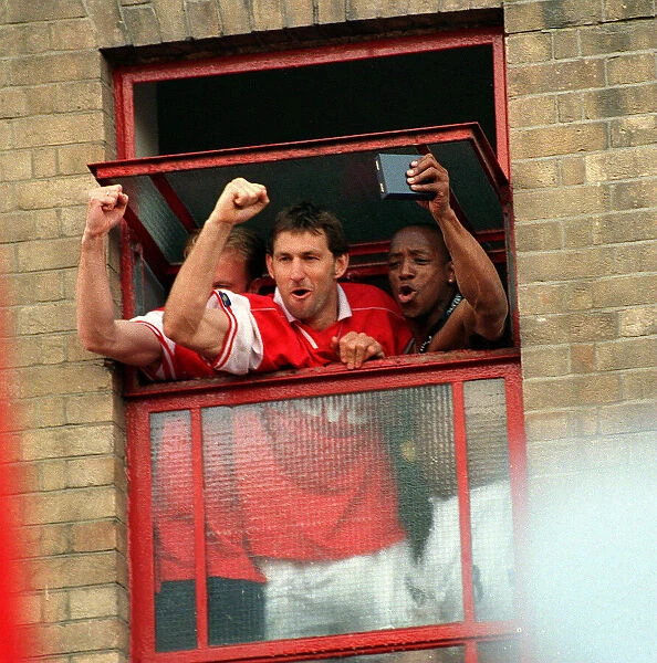 Ian Wright and Tony Adams Arsenal players May 1998 celebrate winning the FA Carling