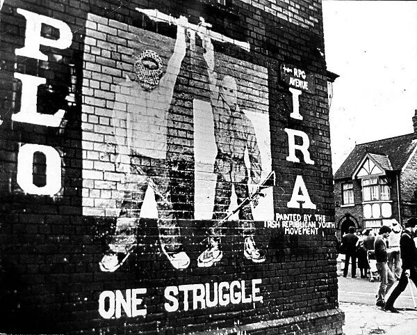 IRA Mural on the Falls Road Belfast January 1984, mural painted by the Irish Republican