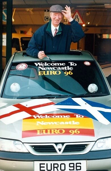 Jack Charlton with the Euro 96 car at Bristol Street Motors in February 1996
