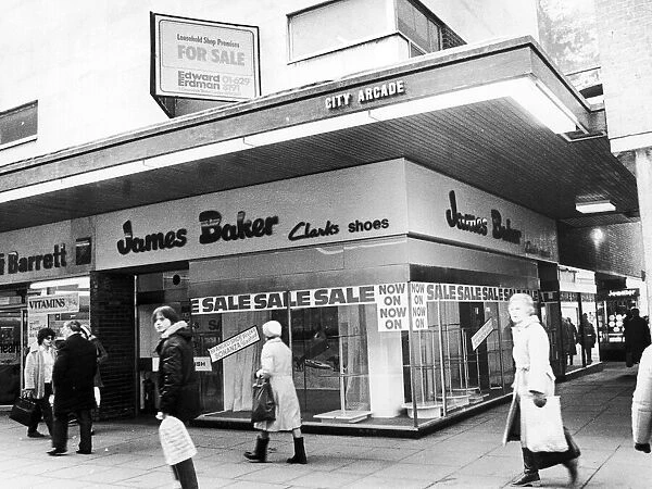 James Baker Shoes in Market Way in Coventry City Centre. 16th February 1983