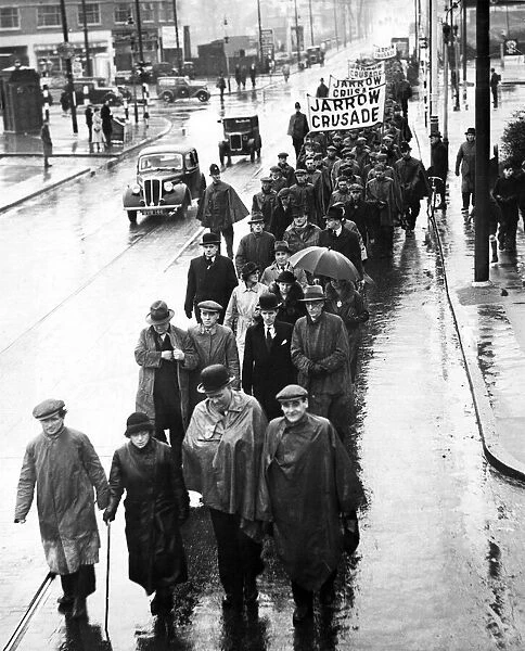 The Jarrow March. The marchers left Jarrow on 5th October 1936