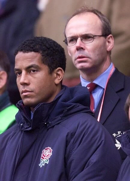 Jeremy Guscott pictured with England Rugby Union coach Clive Woodward at the England v