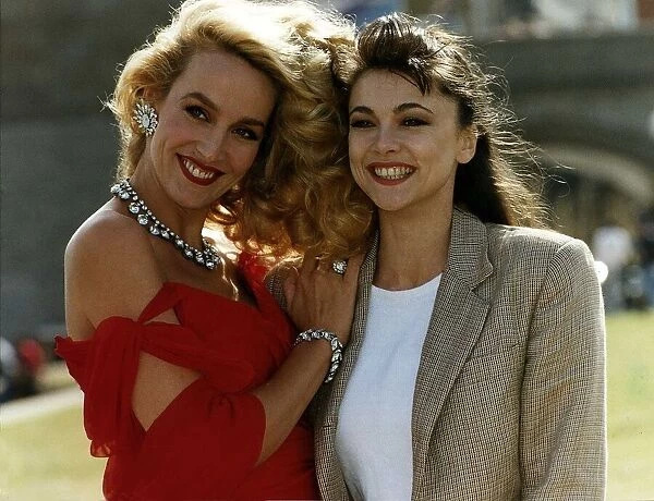 Jerry Hall Supermodel and Emma Samms Actress pose for a publicity shot for their new film