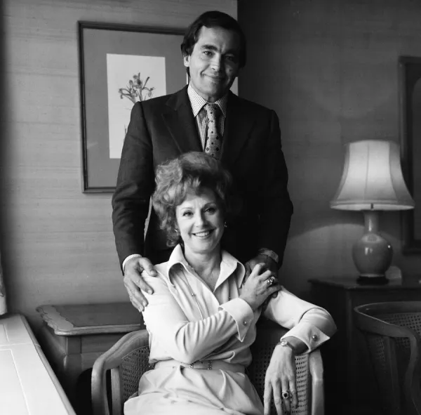 John and Barbara Knox photographed in their suite at the Park Tower Hotel, Knightsbridge